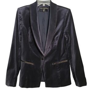 White House Black Market Navy Velvet Blazer 10 Jacket Shawl Collar Single Button